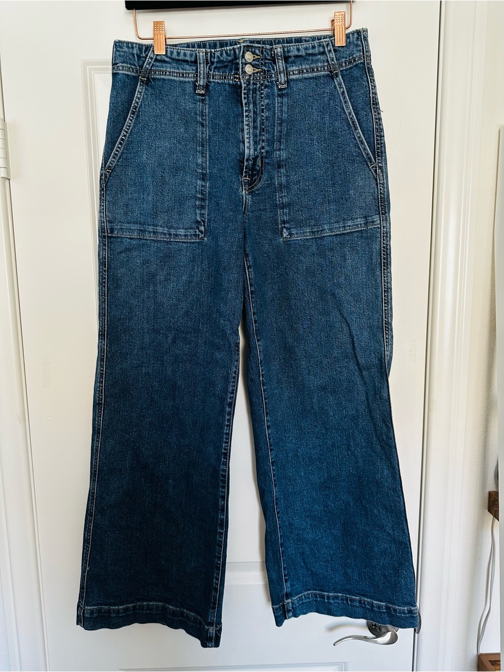 GAP High Rise Wide Leg Utility Pocket Jeans Blue Denim Y2K Workwear Size 10